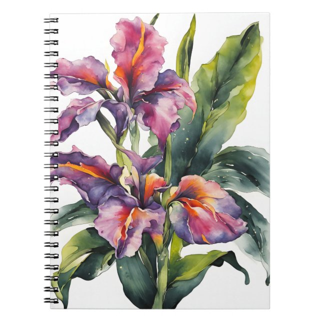 Caderno Espiral Canna - Flores de aquarela (Frente)