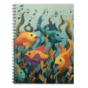 Caderno Espiral Cantando Colorida Peixe Submarino Arte Submarina