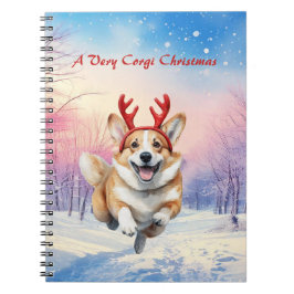 Caderno Espiral Canteiros de Corgi Reindeer de Natal saltando em n