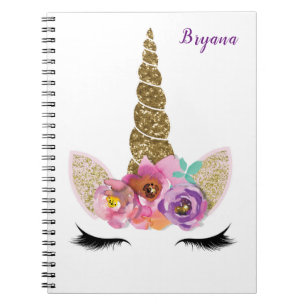 Caderno Espiral Canto de Unicórnio com Brilho Dourado Garotas Glam