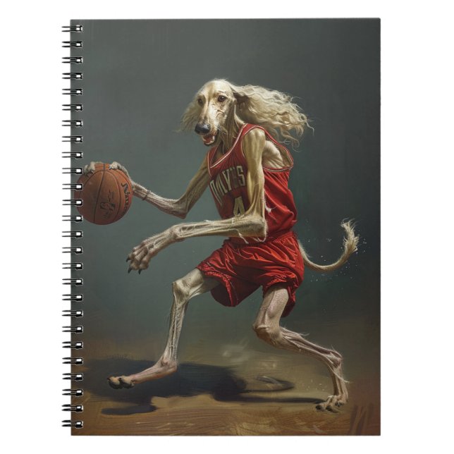 Caderno Espiral Cão Afghan Hound Jogando Basquetebol (Frente)
