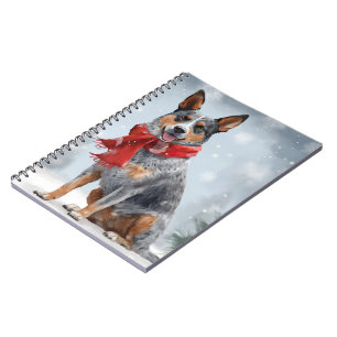 Caderno Espiral Cão Bovino Australiano no Natal com Neve