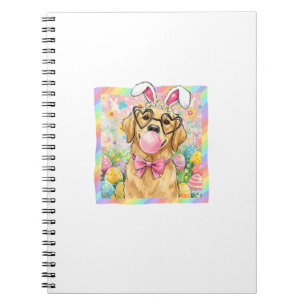 Caderno Espiral Cão de Páscoa Orelha de Coelho Engraçado Golden Re