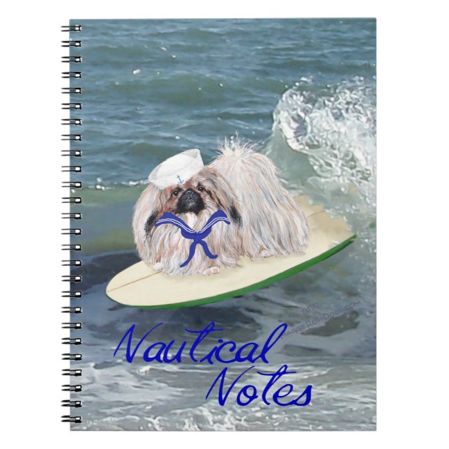 Caderno Espiral Cão de Pekingese surfando (Frente)