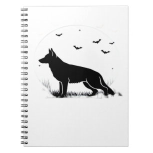 Caderno Espiral Cão german shepherd - Silhueta da Lua do Halloween