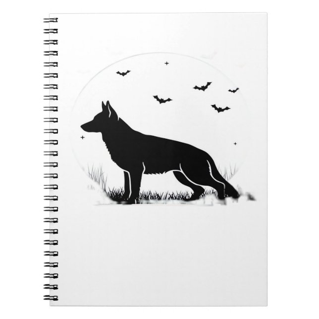 Caderno Espiral Cão german shepherd - Silhueta da Lua do Halloween (Frente)