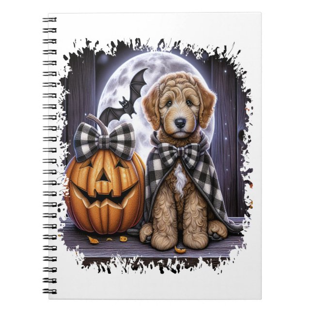 Caderno Espiral Cão Labradoodle Quadrado de Halloween (Frente)