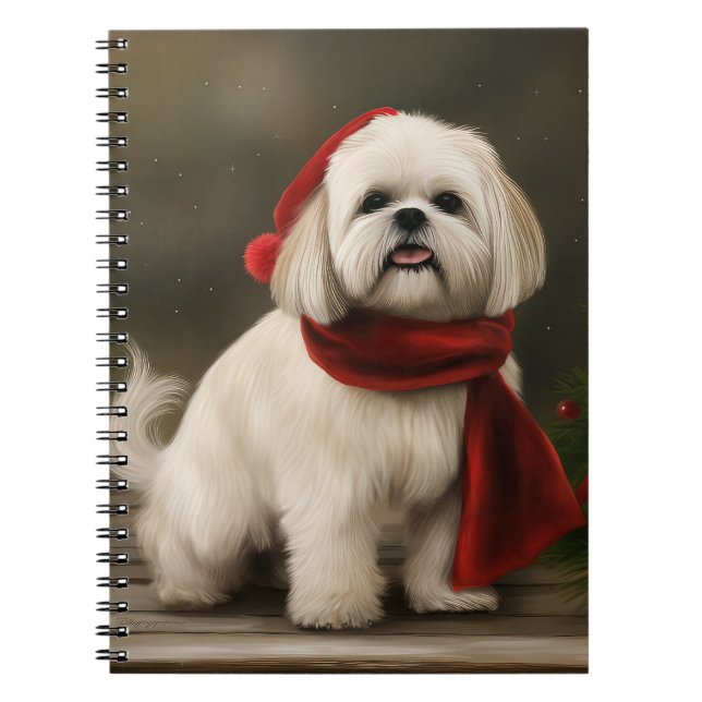 Caderno Espiral Cão Lhasa Apso na Neve Natal (Frente)