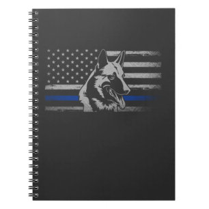 Caderno Espiral Cão Malinois Belga da Polícia de Linha Azul Fino