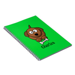 Caderno Espiral Cão-marrom com osso personalizado em verde