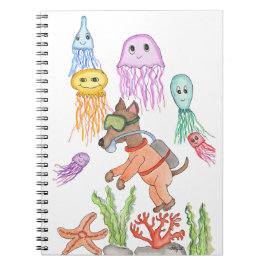 Caderno Espiral Cão Mergulhador de Mar Profundo com Água-Viva