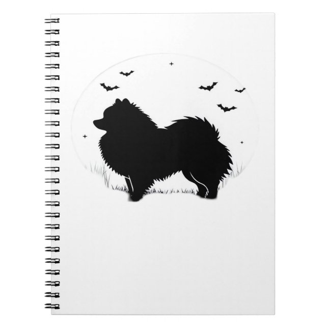Caderno Espiral Cão Pomeraniano - Silhueta da Lua de Halloween Clá (Frente)