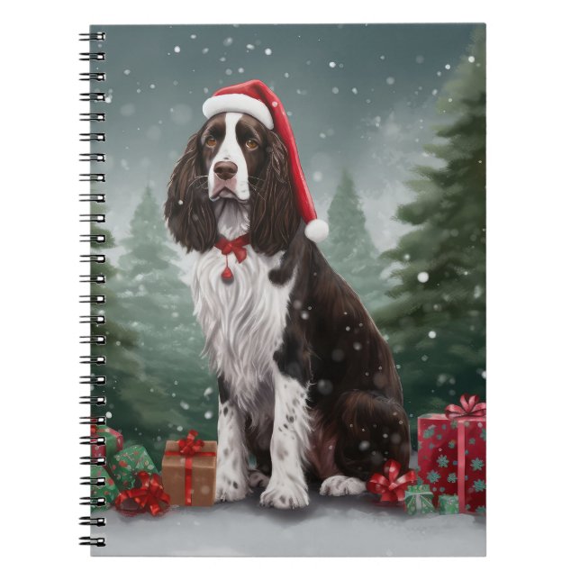 Caderno Espiral Cão Springer Spaniel na Neve Natal (Frente)