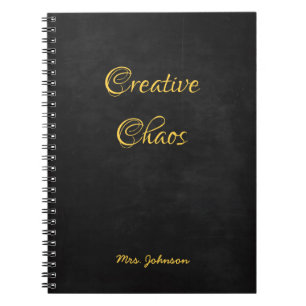 Caderno Espiral Caos criativo negro e Dourado