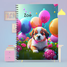 Caderno Espiral Cãozinho bonito com balões - doce