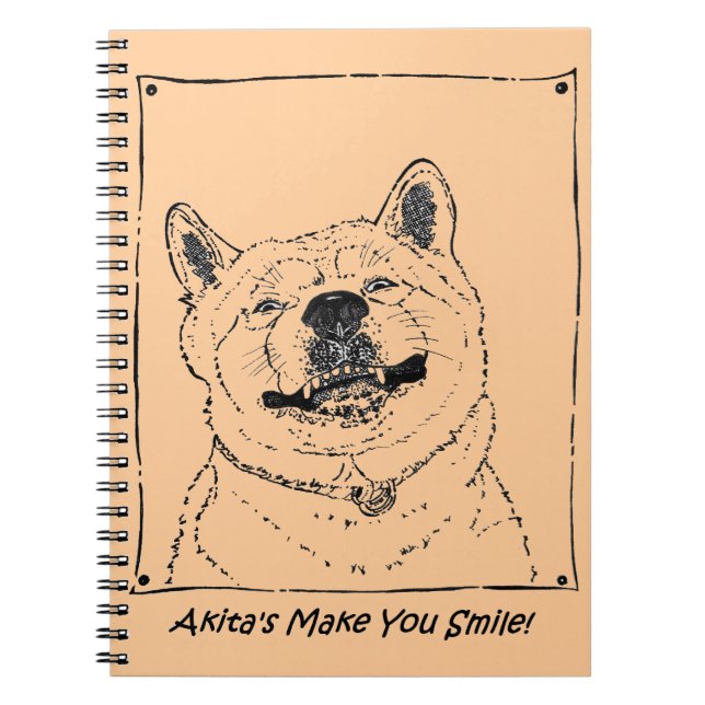 Caderno Espiral cãozinho engraçado de akita sorrindo cachorros fel (Frente)