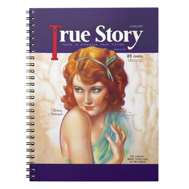 Caderno Espiral Capa de revista verdadeira da história de Barbara (Frente)