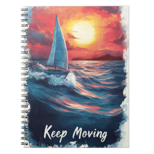 Caderno Espiral Capa do Diário do Barco à Vela Continue se Movendo