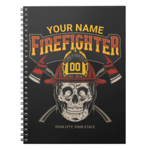 Caderno Espiral Capacete de Caveira Personalizado de Bombeiro Ax B