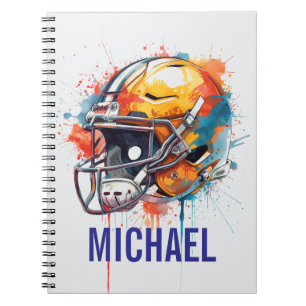 Caderno Espiral Capacete de Futebol Motivacional Inspirador Nome