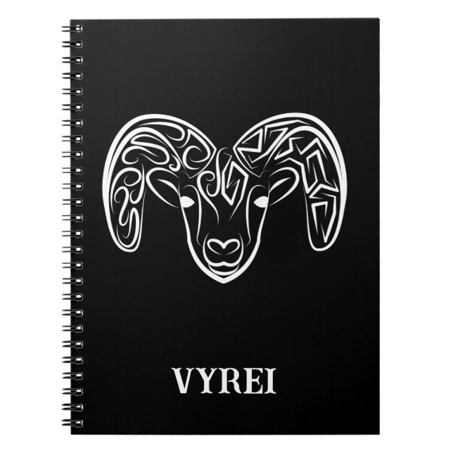 Caderno Espiral Capim/ovelha, tribal, preto e branco (Frente)