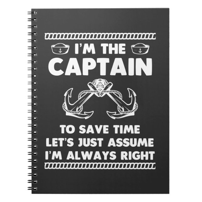 Caderno Espiral Capitão Piada Humor Barco Sailer Engraçado (Frente)