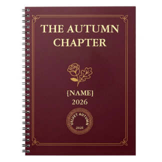 Caderno Espiral Capítulo de Outono Floral Elegante Borgonha Dourad