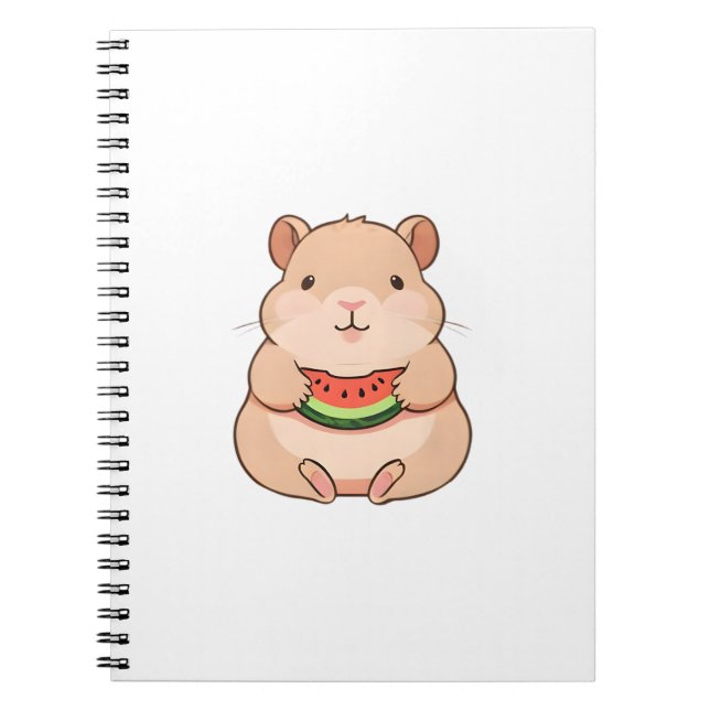 Caderno Espiral Capivara Chibi Kawaii Comendo Fatia de Melancia (Frente)