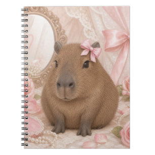 Caderno Espiral capivara coquete laço rosa