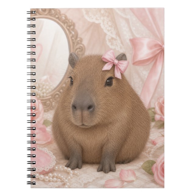 Caderno Espiral capivara coquete laço rosa  (Frente)