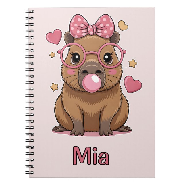 Caderno Espiral Capivara Fofa com Óculos e Chiclete (Frente)