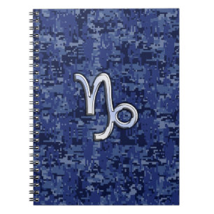 Caderno Espiral Capricorn Zodiac Sign on navy blue digital camo