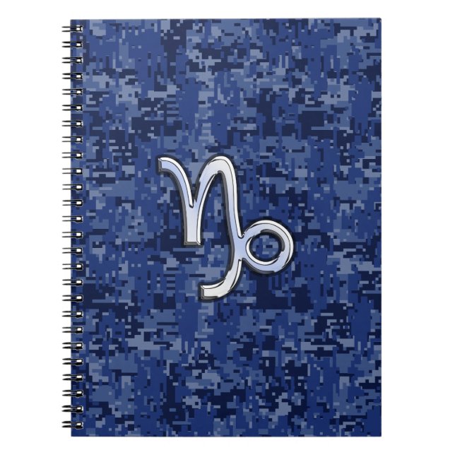 Caderno Espiral Capricórnio Zodiac - Sinal no camo digital azul ma (Frente)