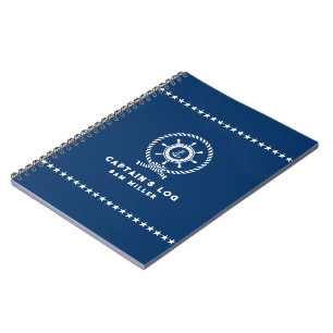 Caderno Espiral Captina Marinho Azul, Roda Náutica Náutica Branca
