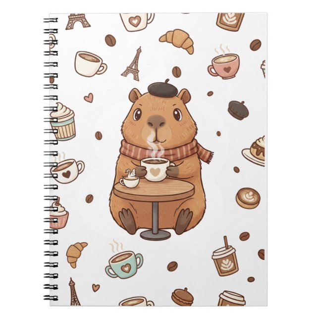 Caderno Espiral Capy-Paris: A Cozy Sip of Calm (Frente)