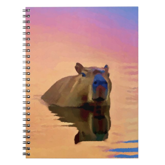Caderno Espiral Capybara Emergindo de um Lago Tranquilo (Frente)