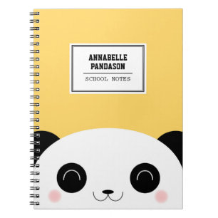 Caderno Espiral Cara bonito da panda do Peekaboo de Kawaii
