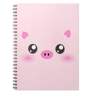 Caderno Espiral Cara bonito do porco - minimalismo do kawaii