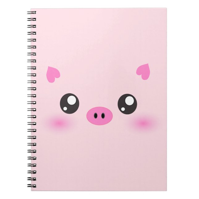 Caderno Espiral Cara bonito do porco - minimalismo do kawaii (Frente)