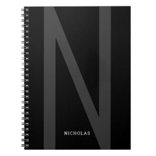 Caderno Espiral Cara Moderno Masculino Preto Personalizado Inicial
