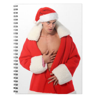Caderno Espiral Cara sensual posa com um chapéu sexy de Papai Noel