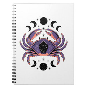 Caderno Espiral Caranguejo Cancer Celestial com Luas