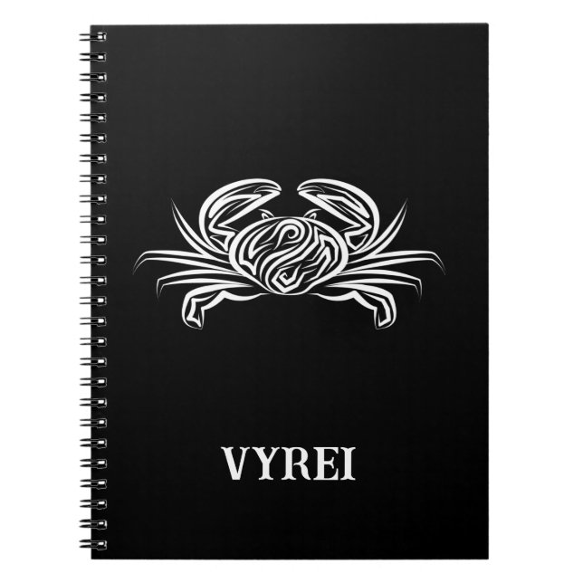 Caderno Espiral Caranguejo Tribal Negro e Branco (Frente)