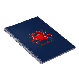 Caderno Espiral Caranguejo Vermelho Grande no Fundo Azul De Volta 
