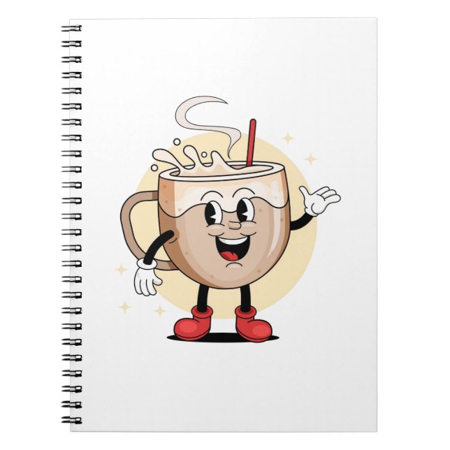 Caderno Espiral Caráter de café agradável e lúdico (Frente)