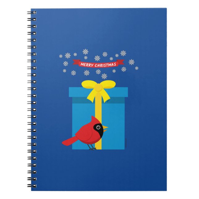 Caderno Espiral Cardinal Vermelho Fofo Com Presente Azul (Frente)