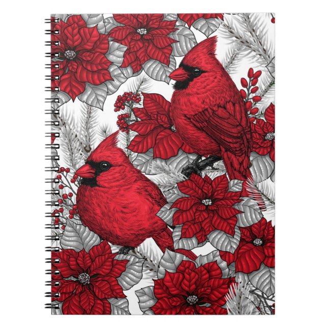 Caderno Espiral Cardinhas e poinsetos em vermelho e branco (Frente)