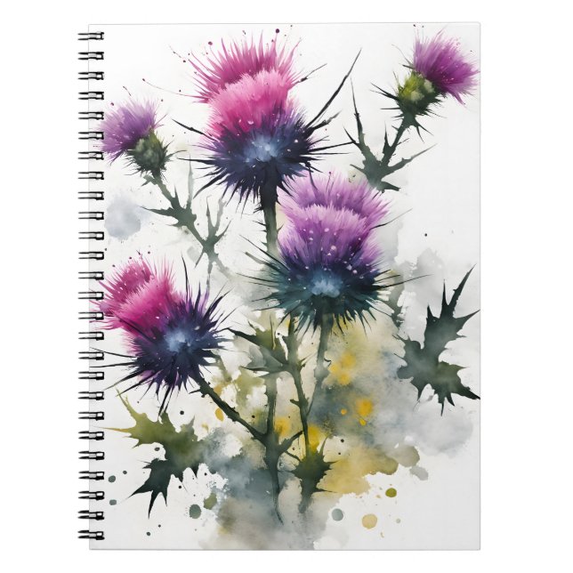 Caderno Espiral Cardo - Flores de aquarela (Frente)