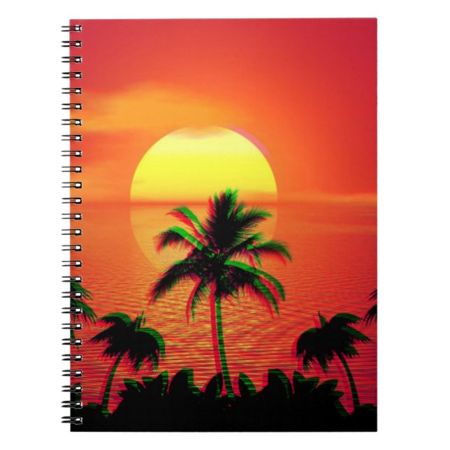 Caderno Espiral Caribe estética solar Vaporwave Retro 80s 90s (Frente)