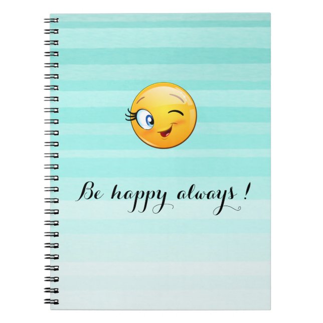Caderno Espiral Carinha Piscando ;- Feliz sempre (Frente)